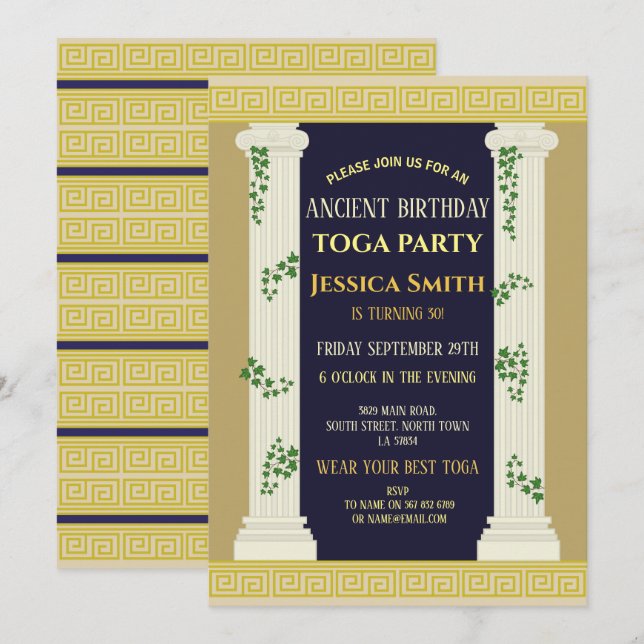 Invitation Fête d'anniversaire en toge romaine antique Ivy (Devant / Derrière)