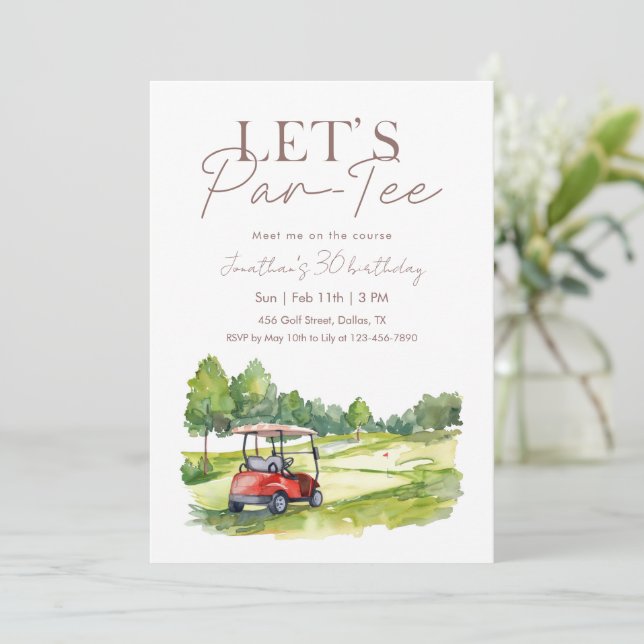 Invitation Fête d'anniversaire en voiturette de golf, retrouv (Debout devant)