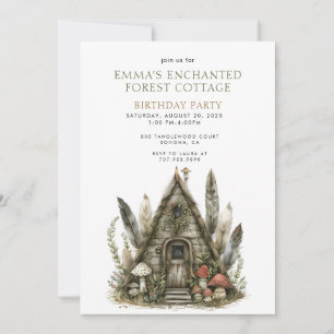 Invitation Fête d'anniversaire Enchanted Forest Cottage Girl