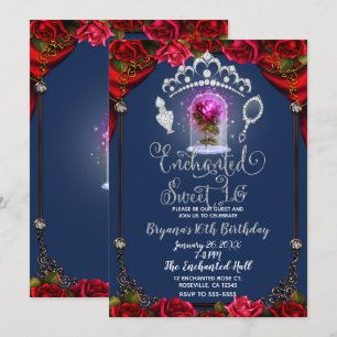 Invitation Fête d'anniversaire Enchanted Red Rose Beauty Swee