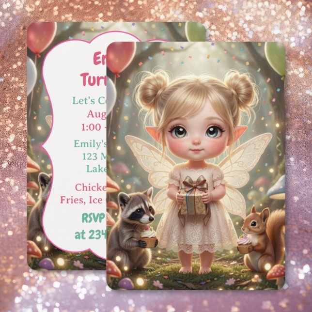 Invitation Fête d'anniversaire enchantée de fée blonde en for (Créateur téléchargé)