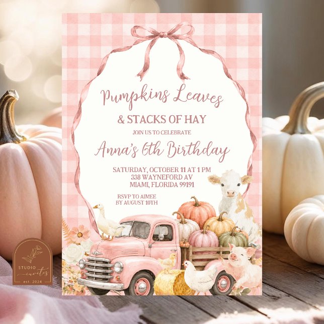 Invitation Fête d'anniversaire enfant animaux de ferme Gingha (Créateur téléchargé)