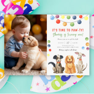 Invitation Fête d'anniversaire enfant au thème chien aquarell