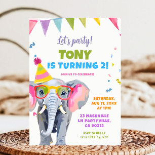Invitation Fête d'anniversaire enfant éléphant coloré