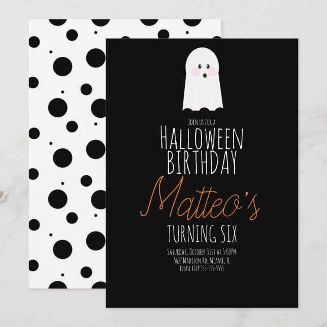 Invitation Fête d'anniversaire enfant Halloween fantôme migno (Devant / Derrière)