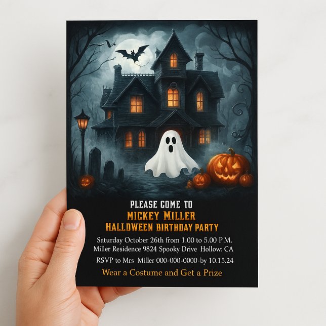 Invitation Fête d'anniversaire enfant maison hantée Halloween (Créateur téléchargé)