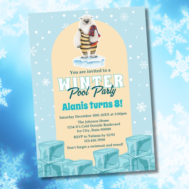 Invitation Fête d'anniversaire enfant thème ours polaire pisc (Créateur téléchargé)