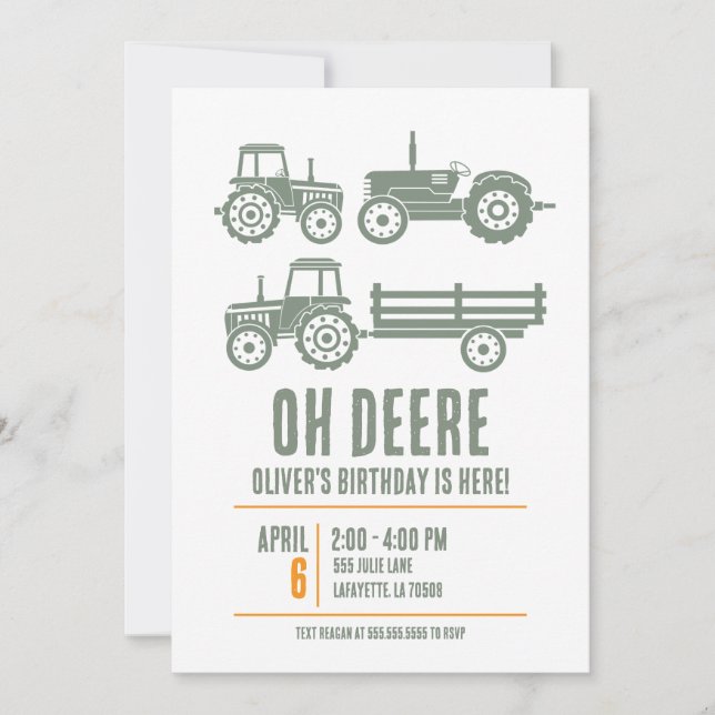 Invitation Fête d'anniversaire enfant tracteur moderne (Devant)