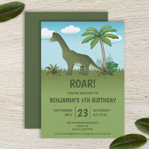 Invitation Fête d'anniversaire enfantin de dinosaure Brachios