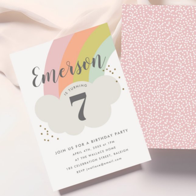 Invitation Fête d'anniversaire enfantine arc-en-ciel pastel e (Kids Rainbow Birthday Party Invitations.)