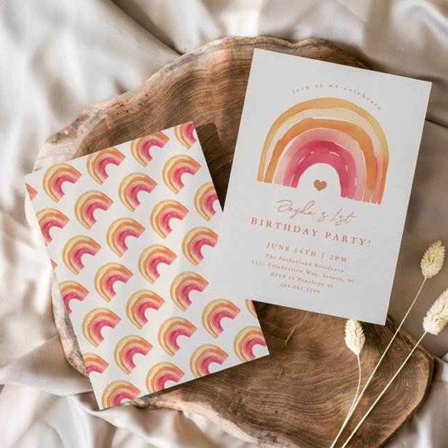 Invitation Fête d'anniversaire enfantine Boho Rainbow Terraco (Boho rainbow kids birthday party invitations.)