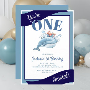 Invitation Fête d'anniversaire enfantine nautique Baleine Mig