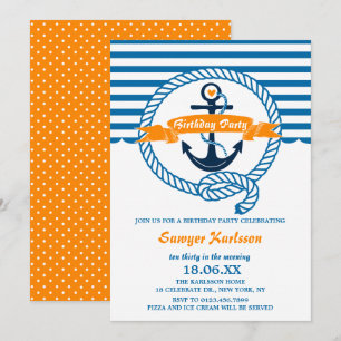Invitation Fête d'anniversaire enfantine sur le thème marin a