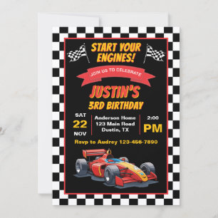 Invitation Fête d'anniversaire Enfants Démarrez vos moteurs