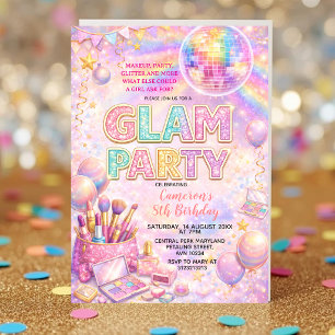 Invitation Fête d'anniversaire enfants disco paillettes maqui