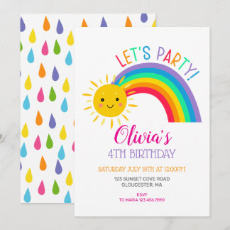 Invitation FÊTE D'ANNIVERSAIRE ENFANTS kawaii arc-en-ciel mig