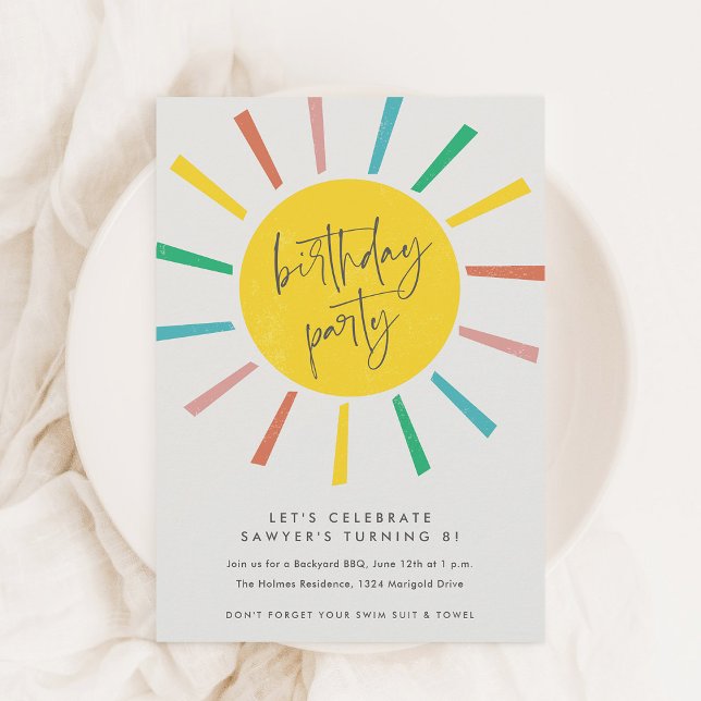 Invitation Fête d'anniversaire enfants scénario soleil arc-en (Créateur téléchargé)