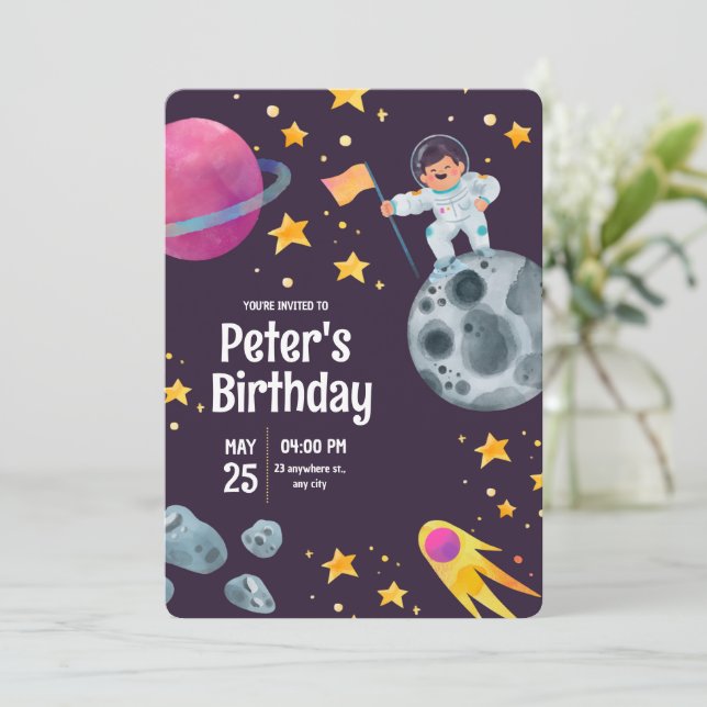 Invitation Fête d'anniversaire Espace extraterrestre hors de  (Debout devant)