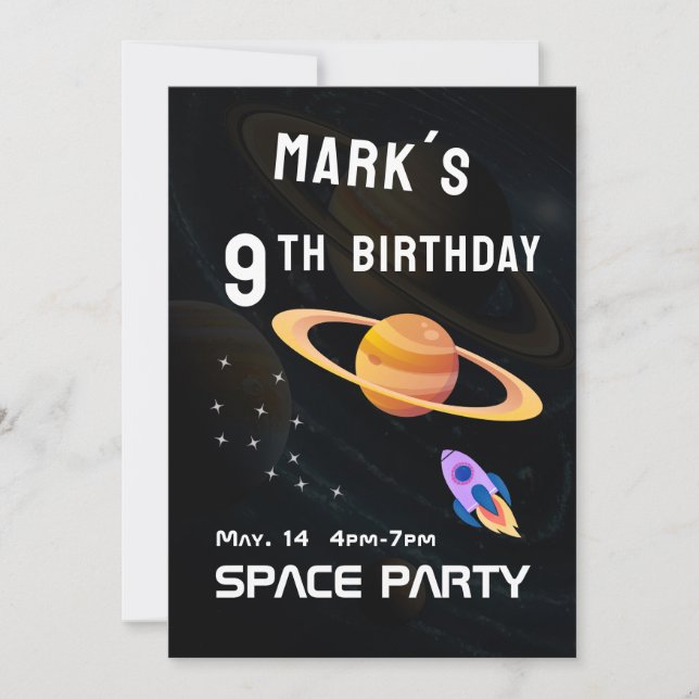 Invitation Fête d'anniversaire Espace Spatial Extérieur  (Devant)