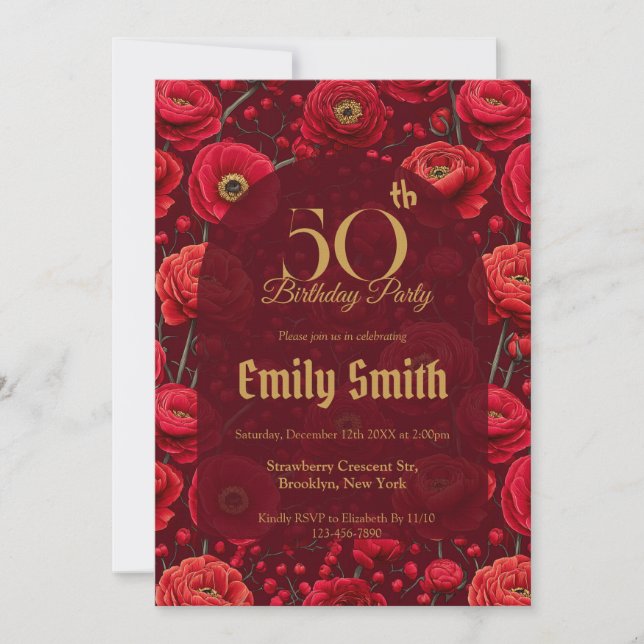 Invitation Fête d'anniversaire esthétique Ranunculus inspirée (Devant)