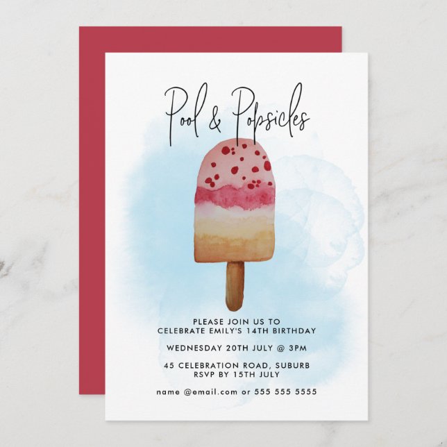 Invitation Fête d'anniversaire estivale à l'aquarelle avec pi (Devant / Derrière)