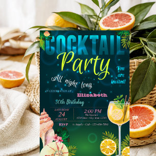 Invitation Fête d'anniversaire estivale coquillage et cocktai