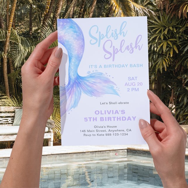 Invitation Fête d'anniversaire estivale de piscine avec sirèn (Créateur téléchargé)
