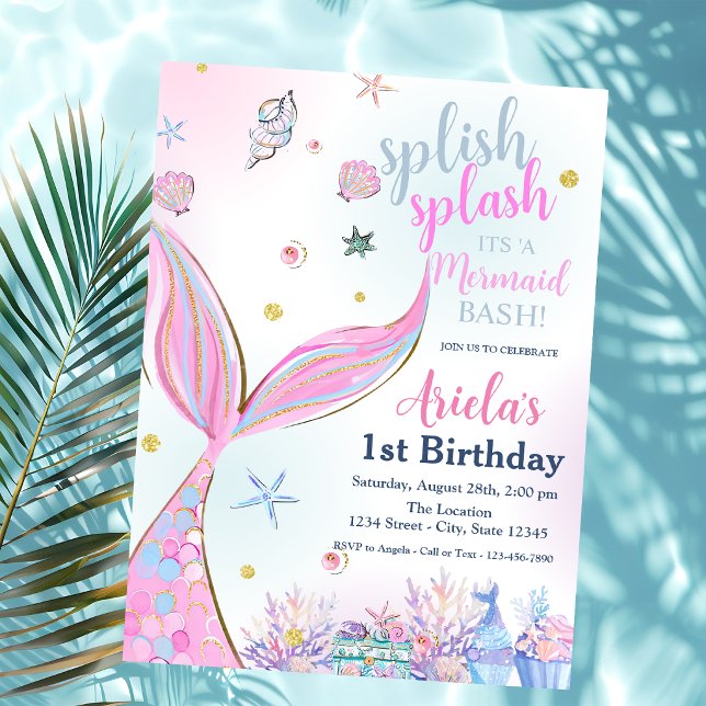Invitation Fête d'anniversaire estivale piscine Sirène (Créateur téléchargé)