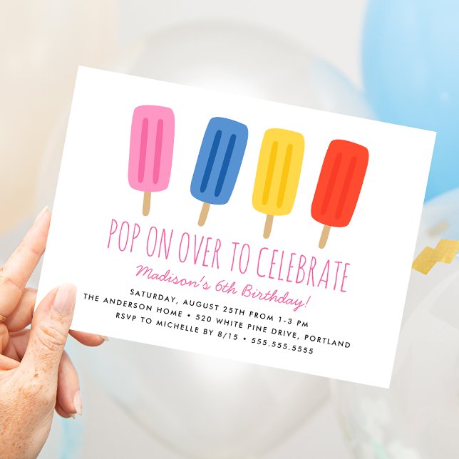 Invitation Fête d'anniversaire estivale Pop On Over pour enfa (Créateur téléchargé)