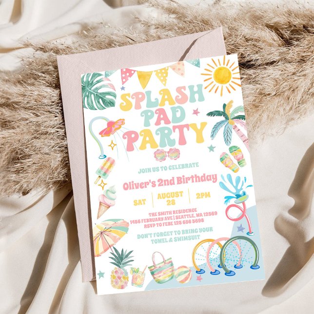 Invitation Fête d'anniversaire estivale Tropical Splash Pad (Créateur téléchargé)