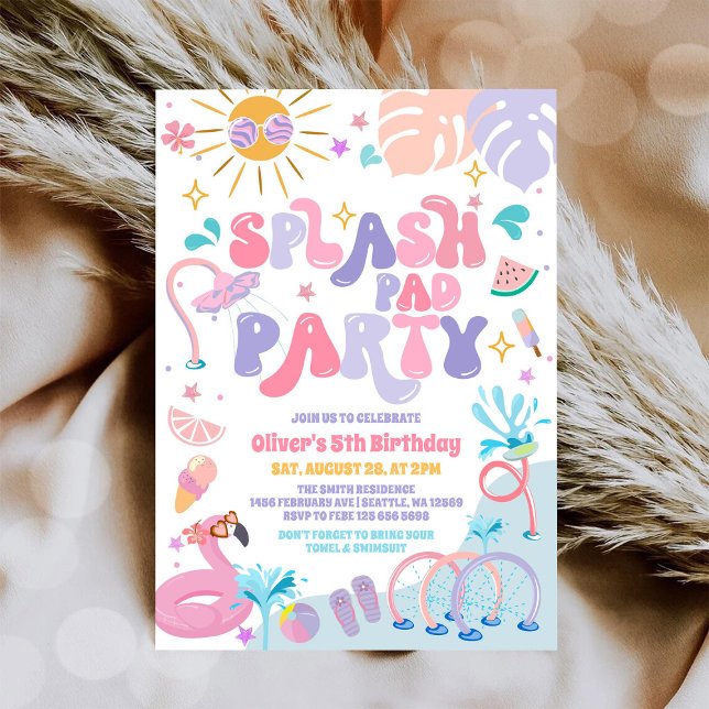 Invitation Fête d'anniversaire estivale Tropical Splash Pad (Créateur téléchargé)