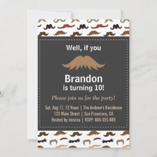 Invitation Fête d'anniversaire et motif de moustache