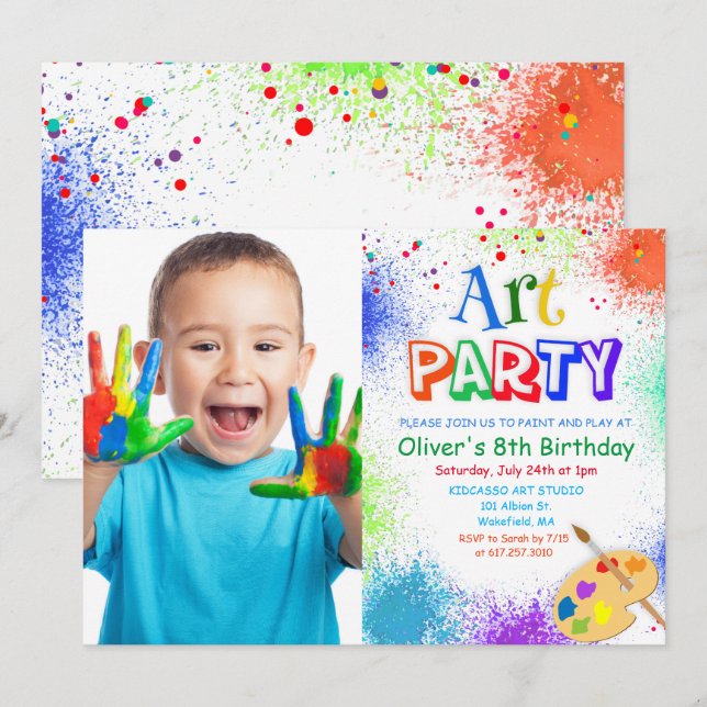 Invitation fête d'anniversaire et peinture pour to (Devant / Derrière)