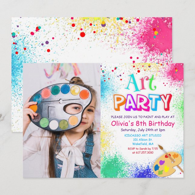 Invitation fête d'anniversaire et peinture pour to (Devant / Derrière)
