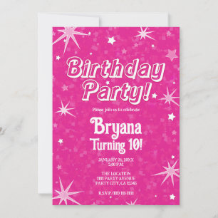 Invitation Fête d'anniversaire Étincelle Étoiles Rose Chaud e