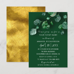Invitation Fête d'anniversaire Eucalyptus Vert Or Forêt
