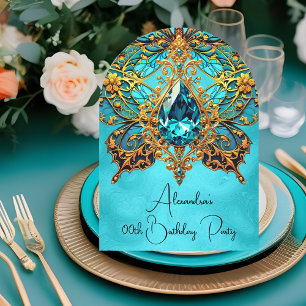 Invitation Fête d'anniversaire exotique Bijou Bleu sarcelle O