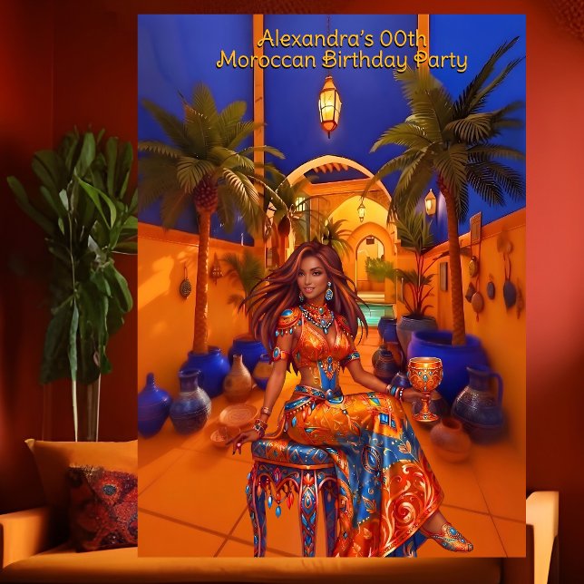 Invitation Fête d'anniversaire exotique bleu orange thème mar (Créateur téléchargé)
