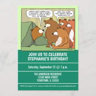Invitation Fête d'anniversaire extérieure de tente d'ours