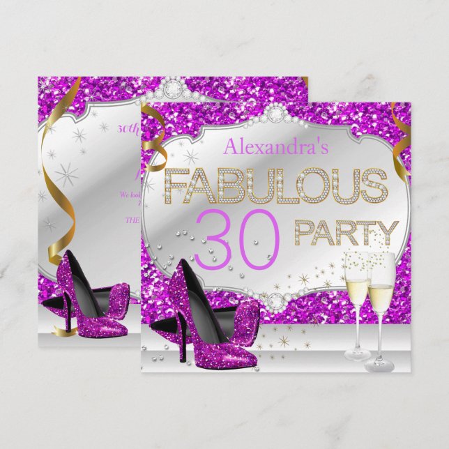 Invitation Fête d'anniversaire fabuleuse 30 ans paillettes ro (Devant / Derrière)