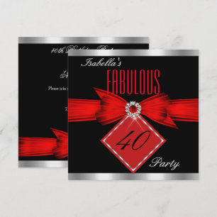 Invitation Fête d'anniversaire fabuleuse 40 Rouge Noir Argent