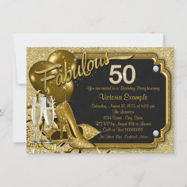 Invitation Fête d'anniversaire fabuleuse 50 ans d'une femme (Devant)