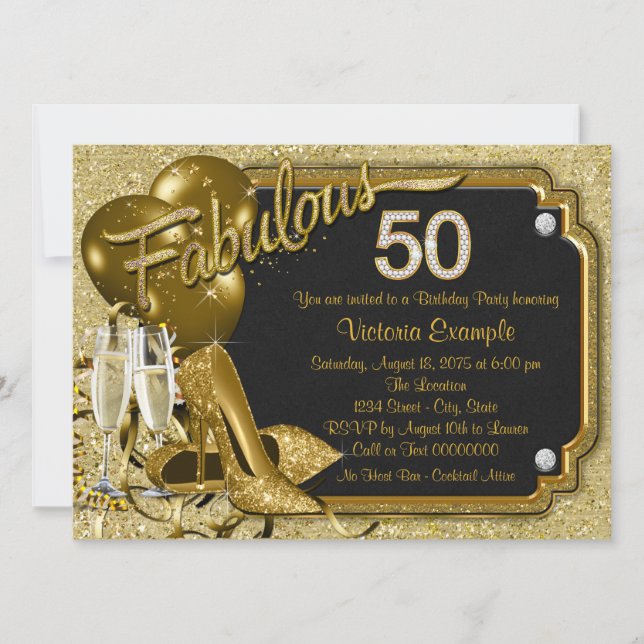 Invitation Fête d'anniversaire fabuleuse 50 ans d'une femme (Devant)