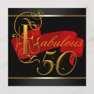 Invitation Fête d'anniversaire fabuleuse 50 ans noir et rouge