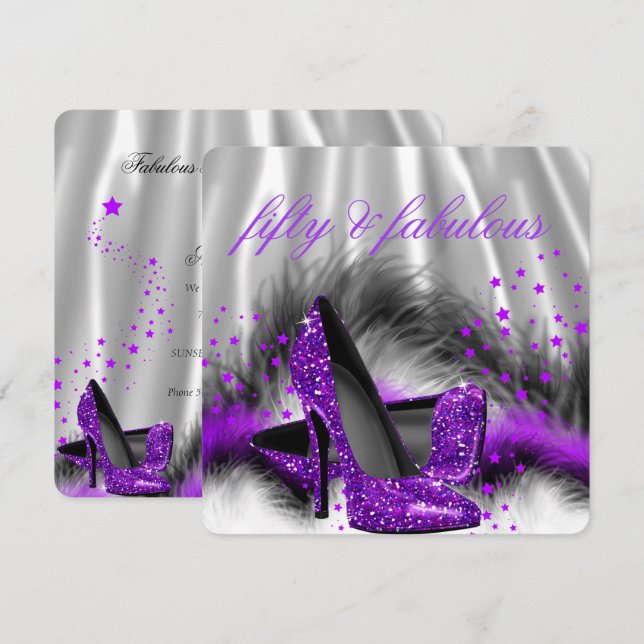 Invitation Fête d'anniversaire fabuleuse 50 ans Talons hauts  (Devant / Derrière)