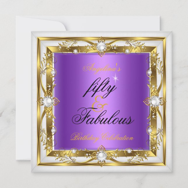 Invitation Fête d'anniversaire fabuleuse 50 ans Violet Blanc  (Devant)