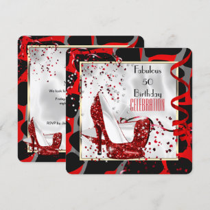 Invitation Fête d'anniversaire fabuleuse 50 rouge noir blanc 