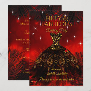 Invitation Fête d'anniversaire fabuleuse à 50 ans Robe rouge 