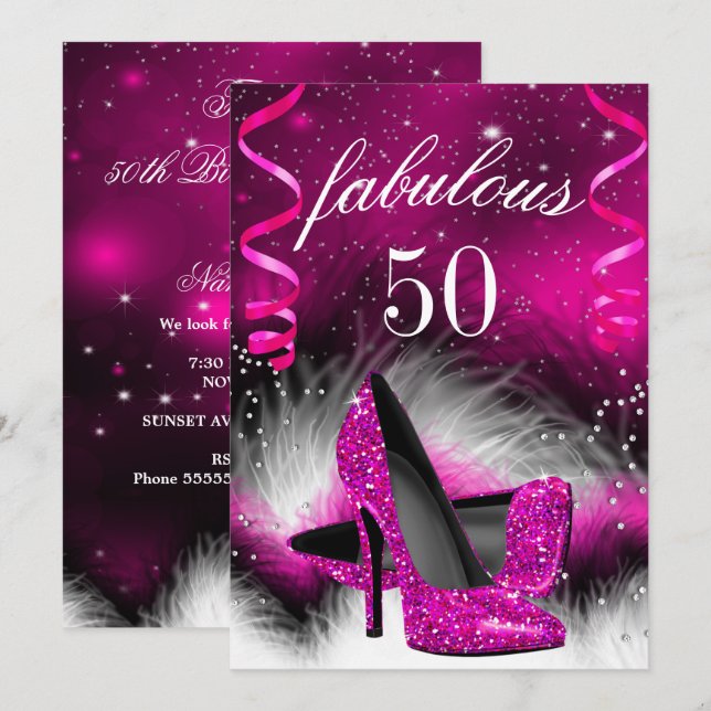 Invitation Fête d'anniversaire fabuleuse avec des talons haut (Devant / Derrière)