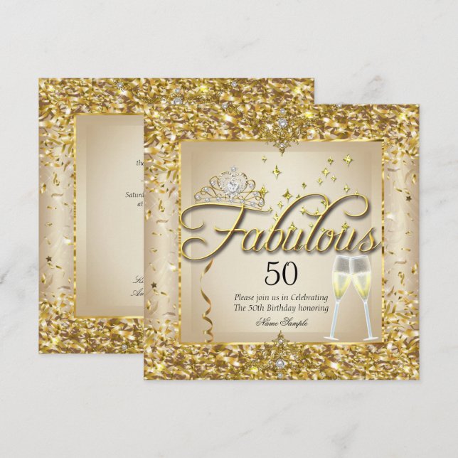 Invitation Fête d'anniversaire fabuleuse avec du Champagne do (Devant / Derrière)